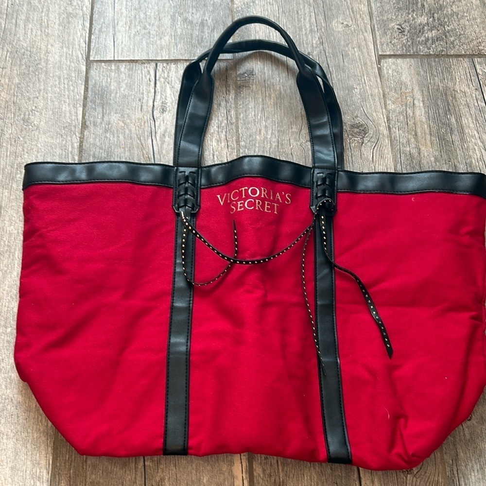 Victoria’s Secret red black studded canvas tote